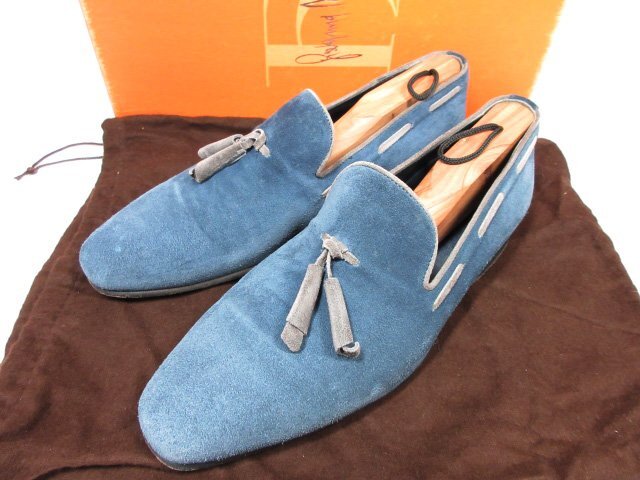 美品 【Dimella ディメッラ】 2055 シューツリー付き スエードレザー タッセルスリッポン 靴 (メンズ) size6 ネイビー系 □30MZA6673□