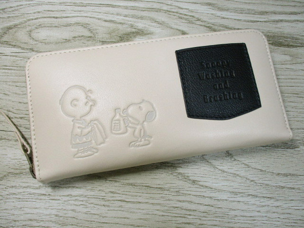 新品 スヌーピー 財布 レディース メンズ 長財布 ラウンド SNOOPY ブランド 本革 牛革 Washing デザイン 可愛い 最新作 アイボリー