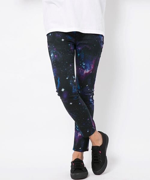 X-girl エックスガール ladies レディース ボトムス PRINT PANT LEGGINGS 宇宙 size:1 S collar:BLK ブラック
