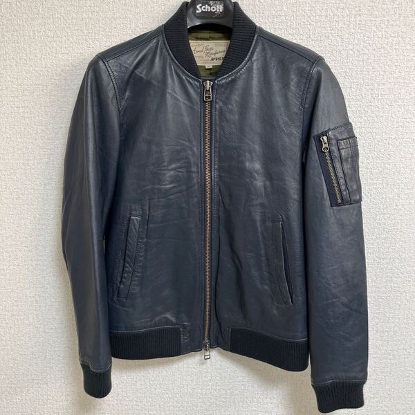 AVIREX メンズM レザーフライトジャケット MA-1 レザージャケット 羊革 ラムレザー スポーツブルゾン ネイビー