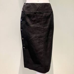 【SK20】美品 CHANEL シャネル 麻 巻きスカート ロゴ ボタン 36