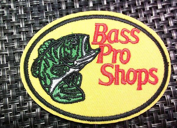 《黄楕円BPS緑魚》◆新品 BASS PRO SHOPS バスプロショップス 刺繍ワッペン◎アメリカ モータースポーツ 釣り フィッシング◆衣服DIY