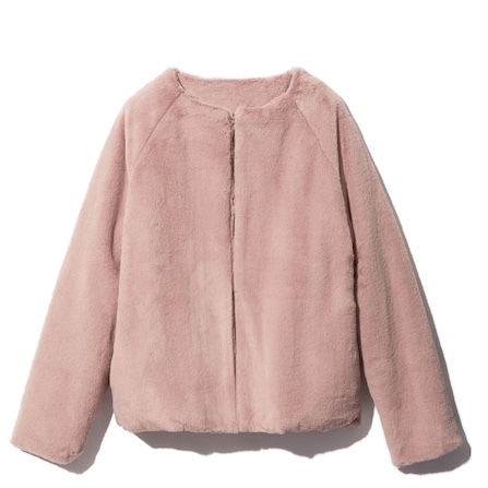 即決★ 新品 GRL グレイル ノーカラー ショート ジャケット エコファー ピンク S