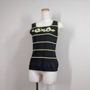 【アルマアンローズ】ニット セーター 黒 ブラック 1 ノースリーブ 花柄 ラインストーン ボーダー 綿 コットン 美品 y2k