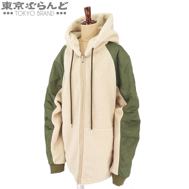 101704199 モンクレール MONCLER フリース ボア ジャケット アイボリー グリーン ナイロン フロントジップ XXXL パーカー レディース