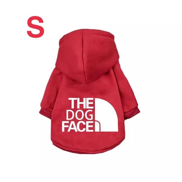 暖か裏起毛♪ドッグフェイス 犬服パーカーペット洋服ドッグウェア赤Sサイズ