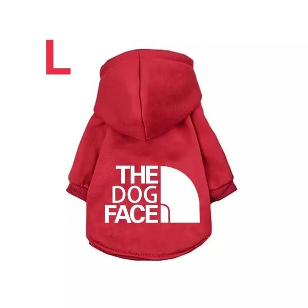 暖か裏起毛♪ドッグフェイス 犬服パーカーペット洋服ドッグウェア赤Lサイズ