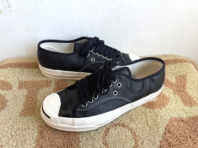 【廃盤　希少　極美品】converse ジャックパーセル　レザー　黒　25.5㌢ 差がつく大人の別注黒スニーカー】レザーの質感が秀逸な