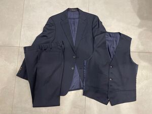 コムサメン スリーピース スーツ セットアップ ダークネイビー 44 ベスト46 ジレ COMME CA MEN ジャケット パンツ スラックス 3ピース