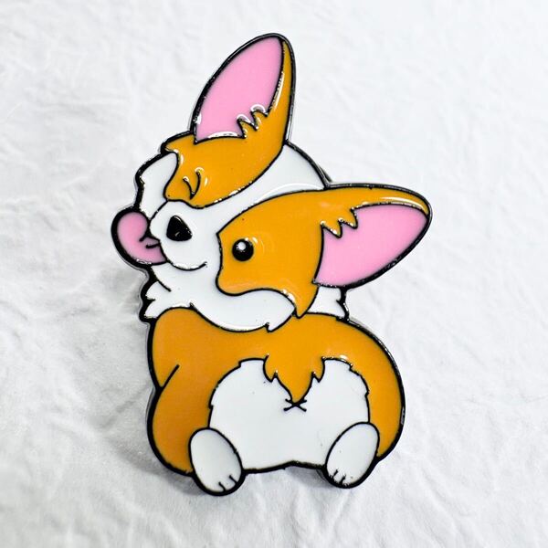 【ピンバッジ】コーギー 犬 わんこ ウインク 振り向き 動物 癒し かわいい