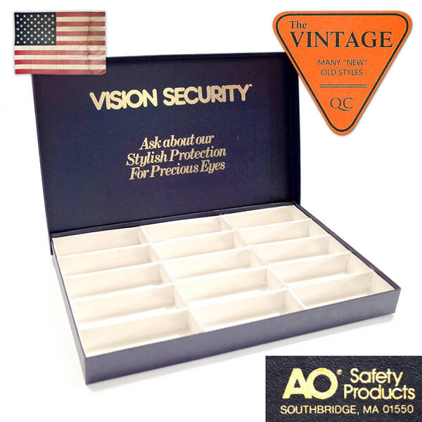 美品一点モノ 70's AO アメリカンオプティカル USAヴィンテージ 眼鏡フレーム収納 ケース 大型 15本分 ネイビー レザー調 American Optical