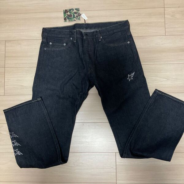 定価以下 新品未着用 アベイシングエイプ A BATHING APE スワロフスキー製スタークリスタルデニムパンツ CRYSTAL DENIM XL 日本製