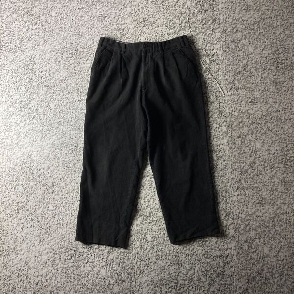 【90sオールド】ランバン ウールブレンド ワイドクロップドパンツW91 古着 ブラック ヴィンテージ アンクル丈
