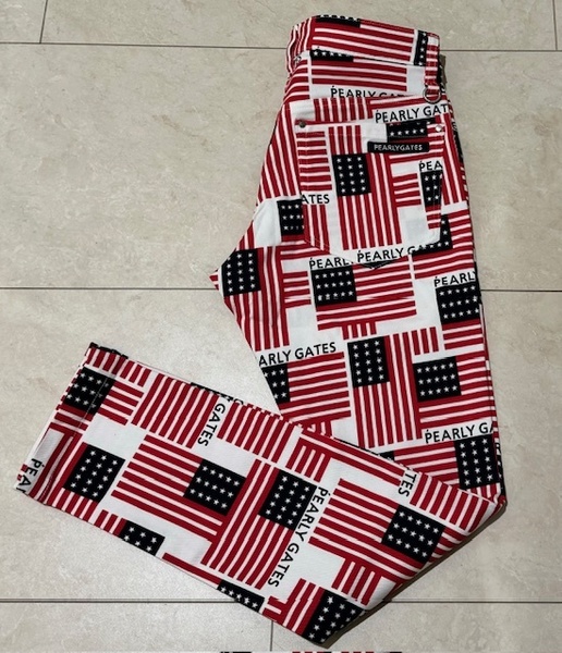 ・未使用 正規品・PEARLY GATES パーリーゲイツ USA星条旗×PG 保温吸水速乾 パワフルコットンストレッチパンツ 厚手 3号S ウエスト76cm