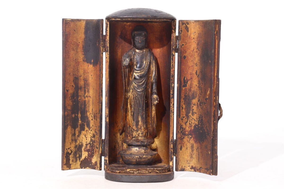 京都⑥$ 仏教美術 時代物 木彫 金彩 豆仏 仏像 厨子入 初だし品 京都⑥$ 仏教美術 時代物 木彫 金彩 豆仏 仏像 厨子入 初だし品