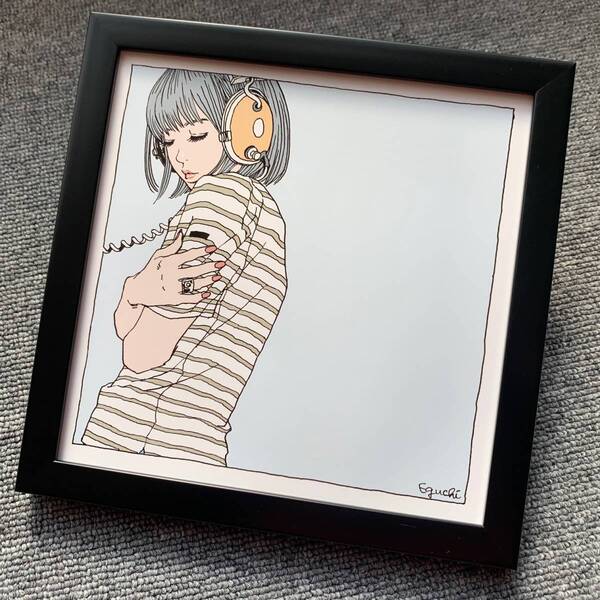 ■江口寿史『date course』スクエア 20cm×20cm 額入り 貴重イラスト 印刷物 ポスター風デザイン 額装品 アートフレーム 美女