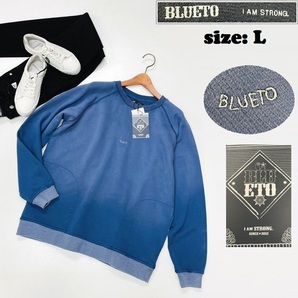 BLUETO /L/ ネイビー 長袖トレーナー スウェット タグ付き 刺繍 生地 コットン 月星 スポーツアウトドア キャンプ バイク 釣り ブルート