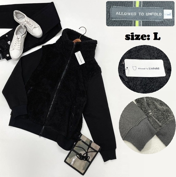 ALLOWED TO UNFOLD /L/ ブラック ボア切替ブルゾン 長袖ジャケット ジャンパー タグ付き スポーツ ゴルフ アウトドア キャンプ バイク 釣り