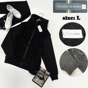 ALLOWED TO UNFOLD /L/ ブラック ボア切替ブルゾン 長袖ジャケット ジャンパー タグ付き スポーツ ゴルフ アウトドア キャンプ バイク 釣り