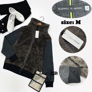 ALLOWED TO UNFOLD /M/ ブラウン系 ボア切替ブルゾン 長袖ジャケット ジャンパー タグ付き スポーツ ゴルフアウトドアキャンプ バイク 釣り