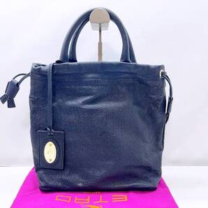 美品 ETRO エトロ ペイズリー エンボス ハンドバッグ ネイビー系 巾着 ショルダー欠品