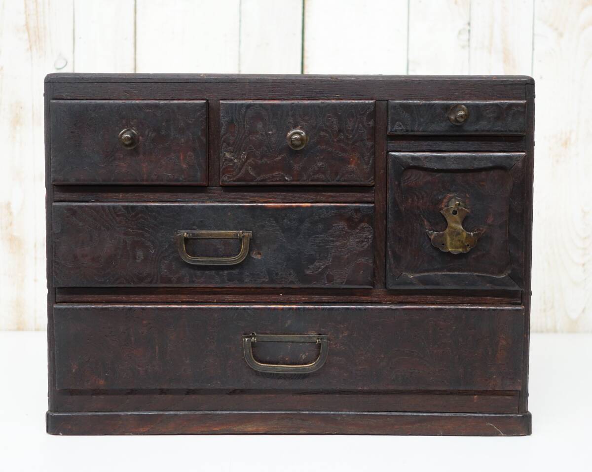 時代物　裁縫箱、裁縫引出し、子箪笥　(蔵出し骨董品) 裁縫箱 小箪笥 欅 桐 隠し引き出し 昭和初期〜中期 昭和レトロ