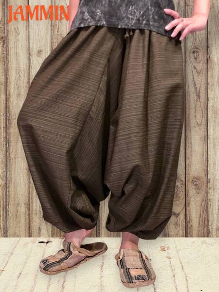 織り柄サルエルパンツ ブラウン 男女兼用 エスニック アジアン サルエルパンツ