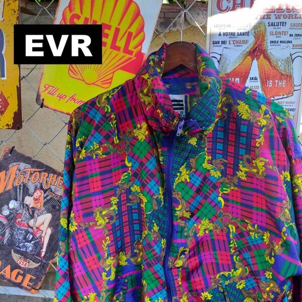 EVR ナイロンジャケット ウィンドブレーカー L サイズ 総柄 チェック フルジップ マルチカラー 10513