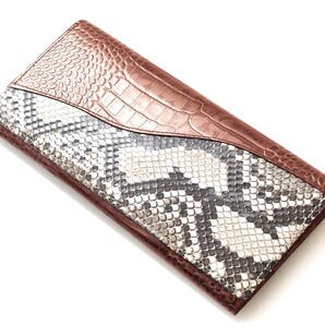RED CROW 本パイソンレザー 牛革クロコダイル型押し 日本製 ロングウォレット VG-2 BR