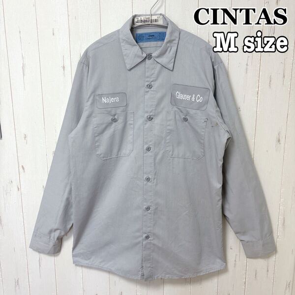 CINTAS シンタス ワークシャツ 長袖 古着 M 灰色 グレー 長袖シャツ 長袖ワークシャツ