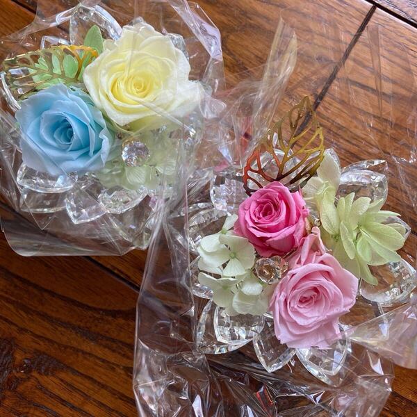 2点!バラ アジサイ ブリザーブドフラワー 蓮花 クリスタル ガラス 仏花 仏壇 お供え ローズ 薔薇 プリザーブドフラワー フラワーアレンジ