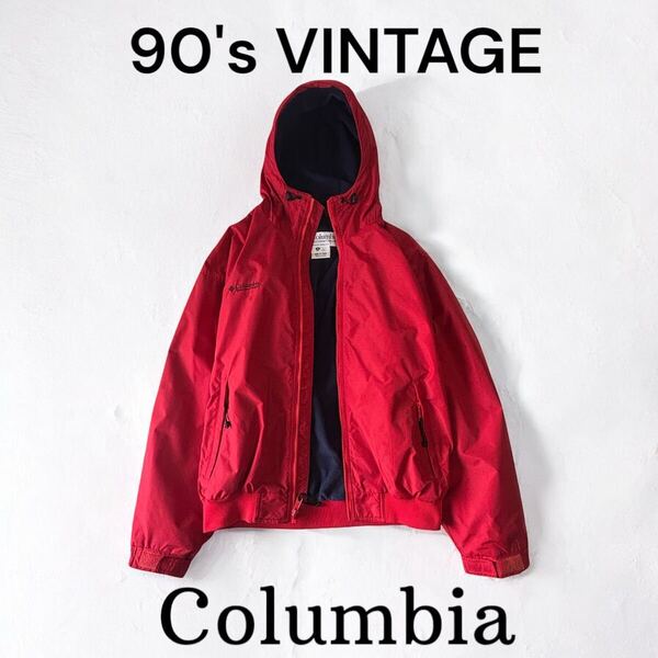 90's VINTAGE Columbia ナイロン フリース ジャケット フード付き 旧タグ コロンビア 90年代 ビンテージ ナイロンフリース アウター 古着