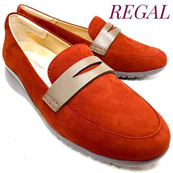 ☆即決・送料無料☆【未使用・展示品】REGAL リーガルウォーカー フラット コインローファー 赤茶 レッドブラウン 22cm 革靴 レディース