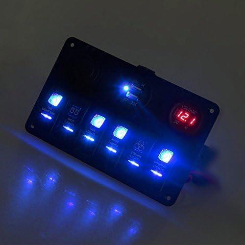 【在庫限り】サイズ: 8連 BlueFire ヒューズ式 8連防水スイッチパネル ロッカースイッチ 12Vデジタル電圧計&シガーソケット付 漁船/RV/車/