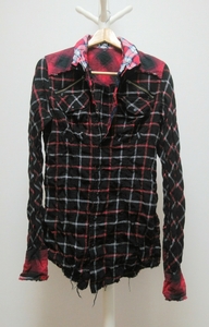 LGB black red check shirt G men's 1 wrinkle processing 