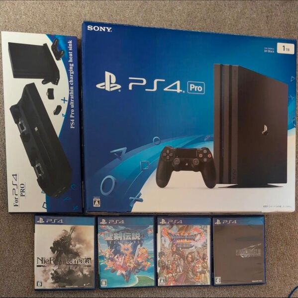 PlayStation4 Pro ブラック 1TB CUH-7000BB01 ssd換装 ソフト4本と冷却スタンド付き モンハン付