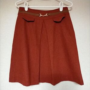 【日本製】 ウール 膝丈 フレアスカート レンガ色 テラコッタカラー 秋冬 ビジネス カジュアル