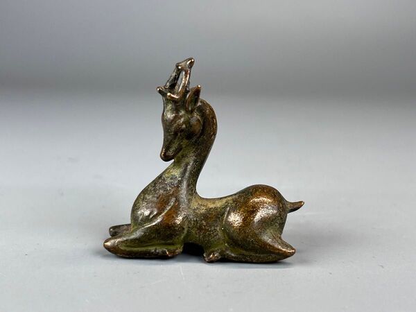 時代物 古美術 古銅 細工 茶道具 鹿 置物 小型 コレクション