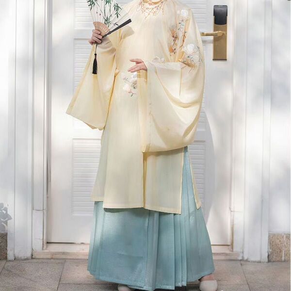 漢服 ロング チャイナ中華風 オンブレスカート シフォンスカート 馬面裙