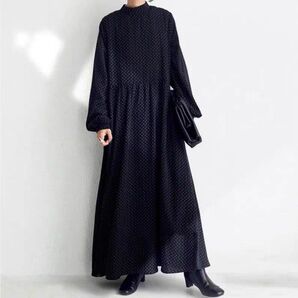 ワンピース ロングワンピース ラウンドネック ゆったり きれいめ ナチュラル ロング ブラック 長袖