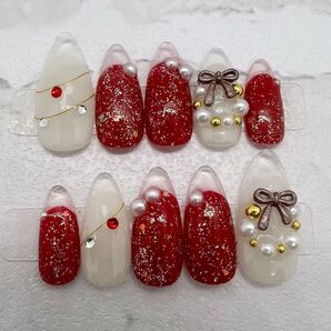 ネイルチップ オーダー 現品 クリアフレンチ クリスマス
