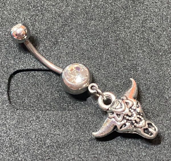 雄牛 スカル 14G へそピアス ボディピアス 耳たぶ バナナバーベル ロブ へそピ 臍ピアス