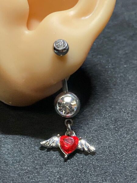 14G 赤 エンジェルハート バナナバーベル ボディピアス ヘソピアス ロブ 耳たぶ