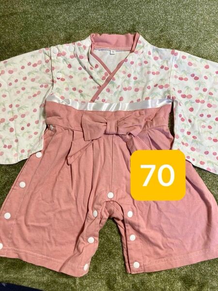 袴ロンパース さくらんぼ柄 70