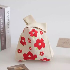 在庫清掃セール ハンドメイド 赤い花柄 バッグ 36cm ミニトートバック