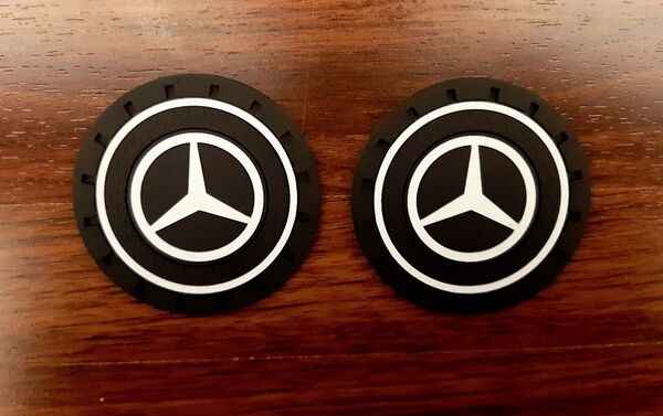 2枚セット メルセデス ベンツ 3D ドリンクホルダー コースター マット エンブレム AMG