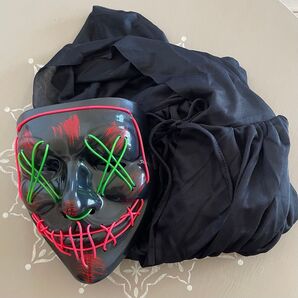 面白い LEDホラーマスク マント付き 仮面 仮装