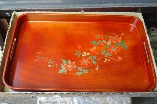 ②長手盆 お盆 トレー 花柄 トレイ
