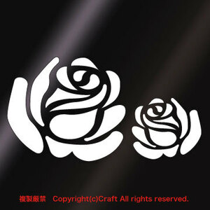 Roseバラ/ステッカー（白/薔薇）8.5cmと5cmのセット、屋外耐候素材//
