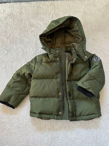 プティマイン【petit main)】はっ水 肩ワッペン ダウンコート ダウンジャケット カーキ サイズ90 フード取り外し可